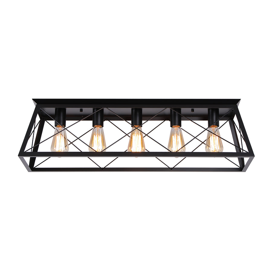 5-Light Farmhouse Rectangular Cage Semi Flush Mount