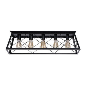 5-Light Farmhouse Rectangular Cage Semi Flush Mount
