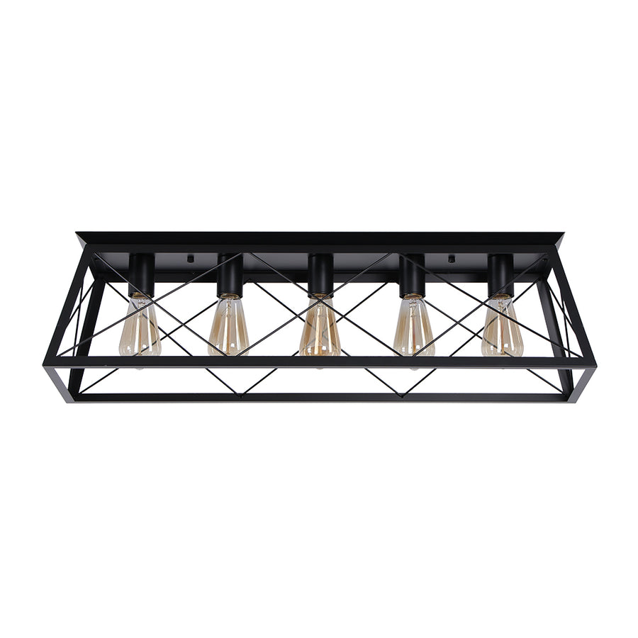 5-Light Farmhouse Rectangular Cage Semi Flush Mount