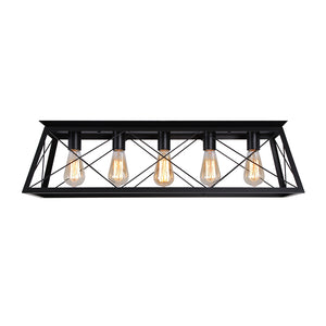 5-Light Farmhouse Rectangular Cage Semi Flush Mount