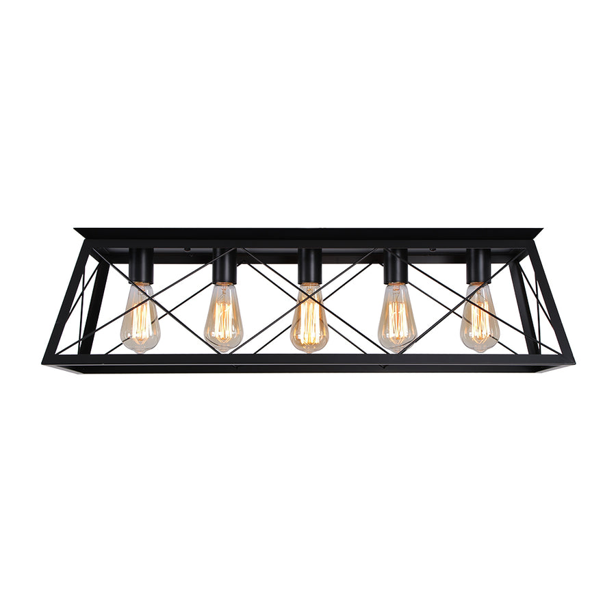 5-Light Farmhouse Rectangular Cage Semi Flush Mount