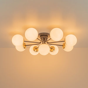 9-Light Opal Glass Bubble Round Sunburst Sputnik Semi Flush Mount