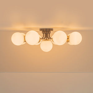 9-Light Opal Glass Bubble Round Sunburst Sputnik Semi Flush Mount