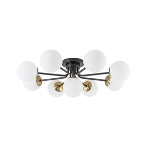9-Light Opal Glass Bubble Round Sunburst Sputnik Semi Flush Mount