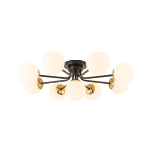 9-Light Opal Glass Bubble Round Sunburst Sputnik Semi Flush Mount