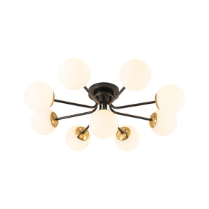 9-Light Opal Glass Bubble Round Sunburst Sputnik Semi Flush Mount