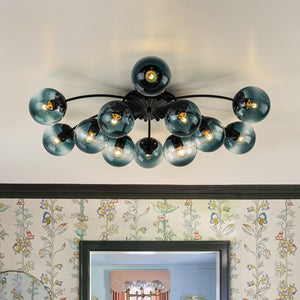 Glam Bloom 12-Light Blue Glass Bubble Semi Flush Chandelier