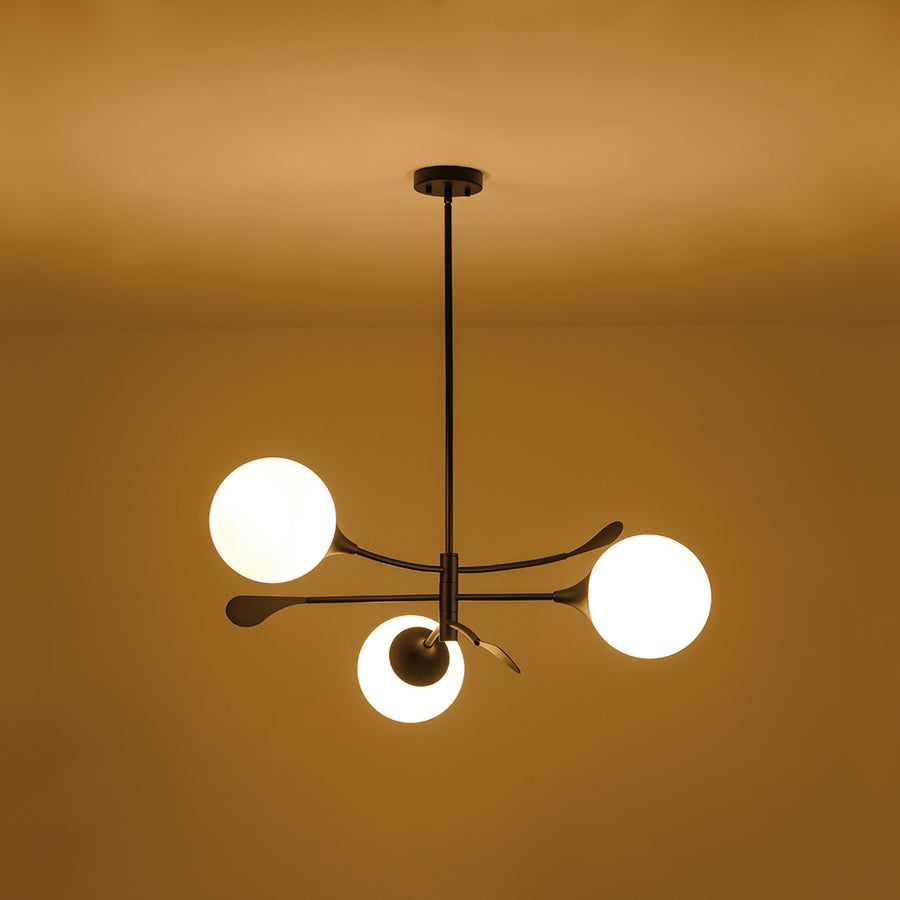 Wind-Vane Tiered 3-Light Opal Glass Globe Sputnik Chandelier
