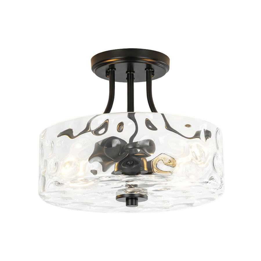 Round Drum Hammered Glass Semi Flush Mount