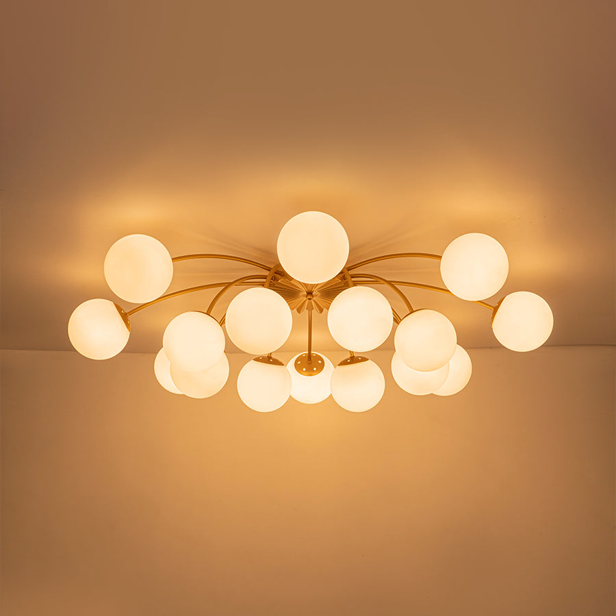 Bloom Dimmable Opal Glass Globe Bubble Semi Flush Chandelier