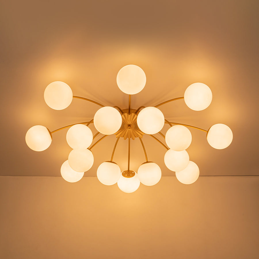 Bloom Dimmable Opal Glass Globe Bubble Semi Flush Chandelier