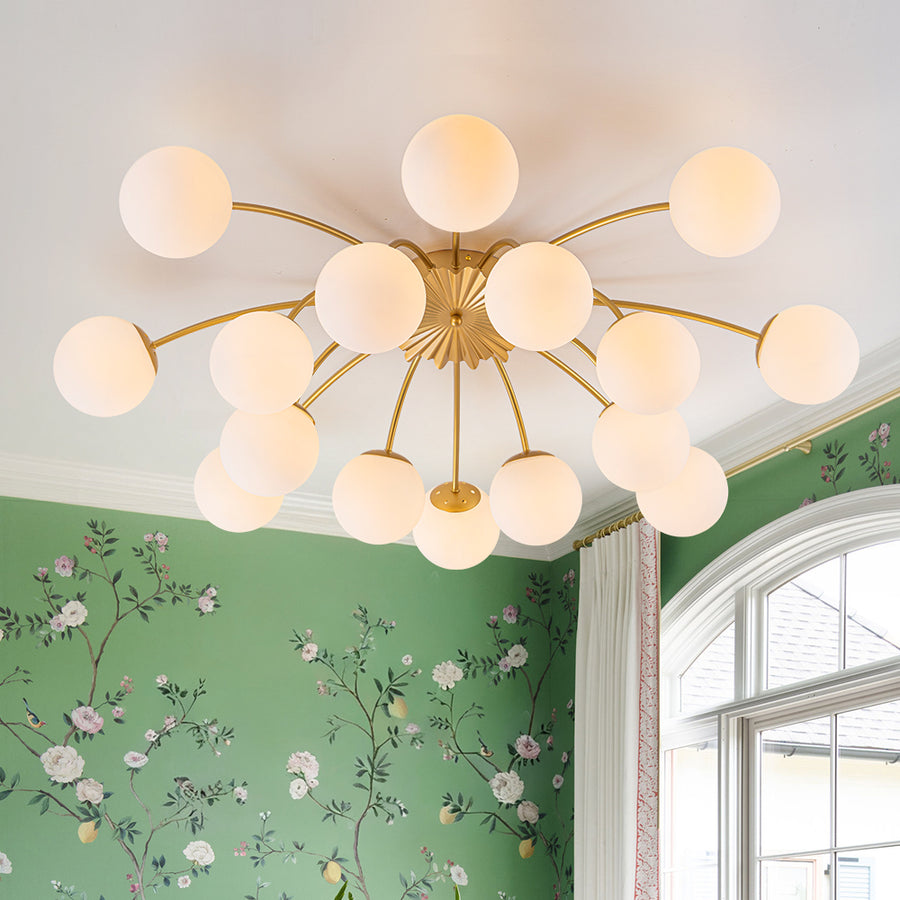 Bloom Dimmable Opal Glass Globe Bubble Semi Flush Chandelier