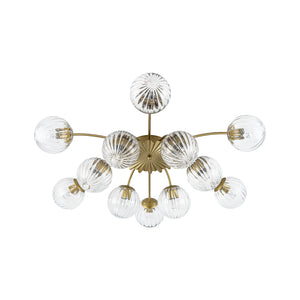 Bloom Brass 12-Light Ribbed Glass Bubble Semi Flush Chandelier