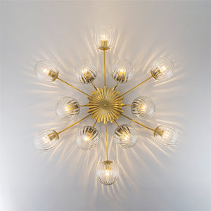 Bloom Brass 12-Light Ribbed Glass Bubble Semi Flush Chandelier