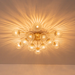 Bloom Brass 12-Light Ribbed Glass Bubble Semi Flush Chandelier