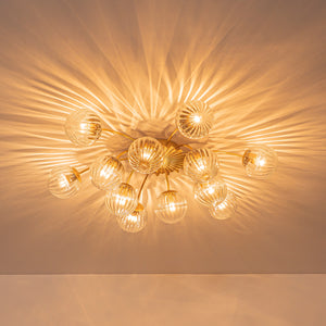 Bloom Brass 12-Light Ribbed Glass Bubble Semi Flush Chandelier