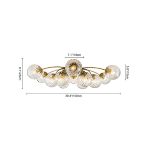 Bloom Brass 12-Light Ribbed Glass Bubble Semi Flush Chandelier