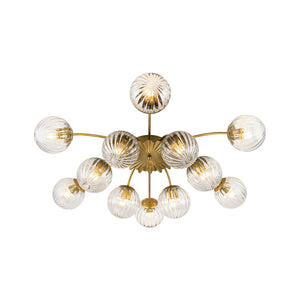 Bloom Brass 12-Light Ribbed Glass Bubble Semi Flush Chandelier