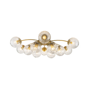 Bloom Brass 12-Light Ribbed Glass Bubble Semi Flush Chandelier