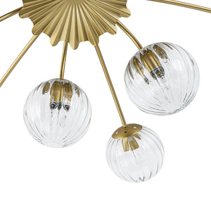 Bloom Brass 12-Light Ribbed Glass Bubble Semi Flush Chandelier