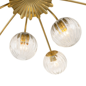 Bloom Brass 12-Light Ribbed Glass Bubble Semi Flush Chandelier