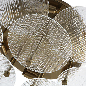 Bloom Brass 6-Light Tiered Rippled Glass Round Semi Flush Mount