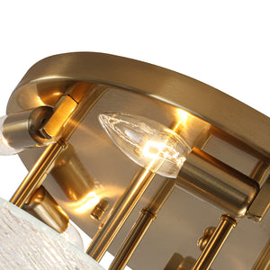 Bloom Brass 6-Light Tiered Rippled Glass Round Semi Flush Mount