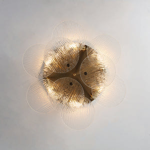 Bloom Brass 6-Light Tiered Rippled Glass Round Semi Flush Mount