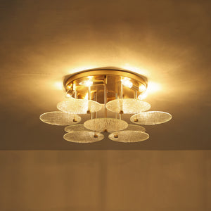 Bloom Brass 6-Light Tiered Rippled Glass Round Semi Flush Mount