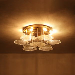 Bloom Brass 6-Light Tiered Rippled Glass Round Semi Flush Mount