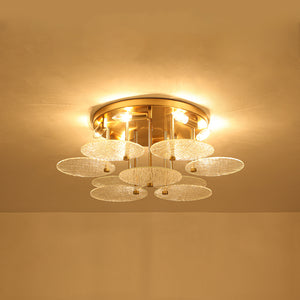 Bloom Brass 6-Light Tiered Rippled Glass Round Semi Flush Mount