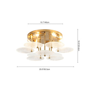 Bloom Brass 6-Light Tiered Rippled Glass Round Semi Flush Mount