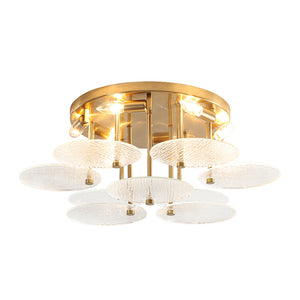 Bloom Brass 6-Light Tiered Rippled Glass Round Semi Flush Mount