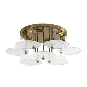 Bloom Brass 6-Light Tiered Rippled Glass Round Semi Flush Mount