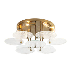 Bloom Brass 6-Light Tiered Rippled Glass Round Semi Flush Mount