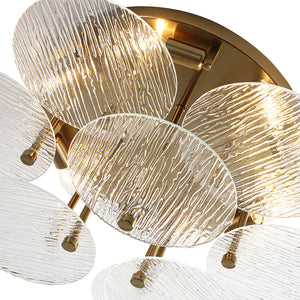 Bloom Brass 6-Light Tiered Rippled Glass Round Semi Flush Mount
