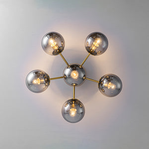 Bloom Brass Smoked Glass Bubble Semi Flush Chandelier
