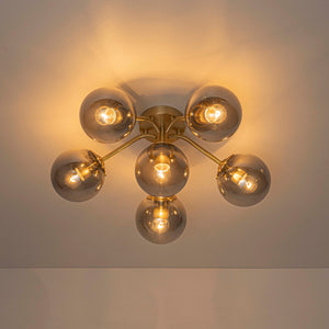 Bloom Brass Smoked Glass Bubble Semi Flush Chandelier