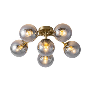 Bloom Brass Smoked Glass Bubble Semi Flush Chandelier