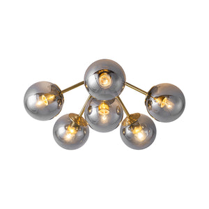 Bloom Brass Smoked Glass Bubble Semi Flush Chandelier