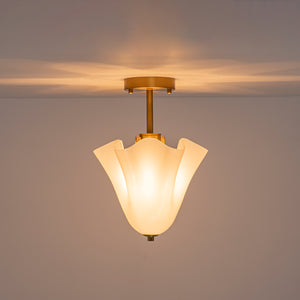 Bloom Pleated Shine Opal Glass Calla Flower Semi Flush Mount