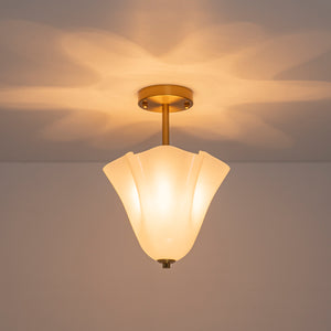 Bloom Pleated Shine Opal Glass Calla Flower Semi Flush Mount