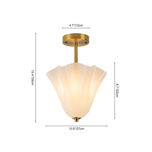 Bloom Pleated Shine Opal Glass Calla Flower Semi Flush Mount