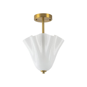 Bloom Pleated Shine Opal Glass Calla Flower Semi Flush Mount