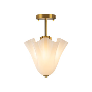 Bloom Pleated Shine Opal Glass Calla Flower Semi Flush Mount