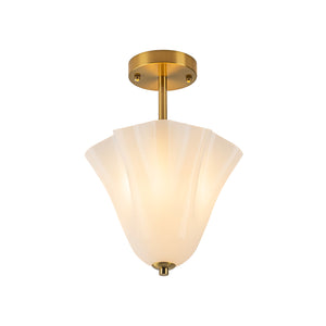Bloom Pleated Shine Opal Glass Calla Flower Semi Flush Mount