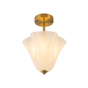Bloom Pleated Shine Opal Glass Calla Flower Semi Flush Mount