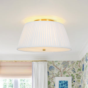 Boho 3-Light Round Pleated Fabric Drum Cage Flush Mount