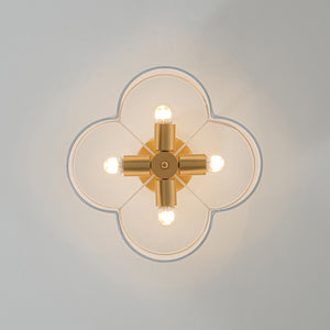 4-Light White Fabric Quatrefoil Cage Semi Flush Mount