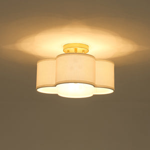 4-Light White Fabric Quatrefoil Cage Semi Flush Mount